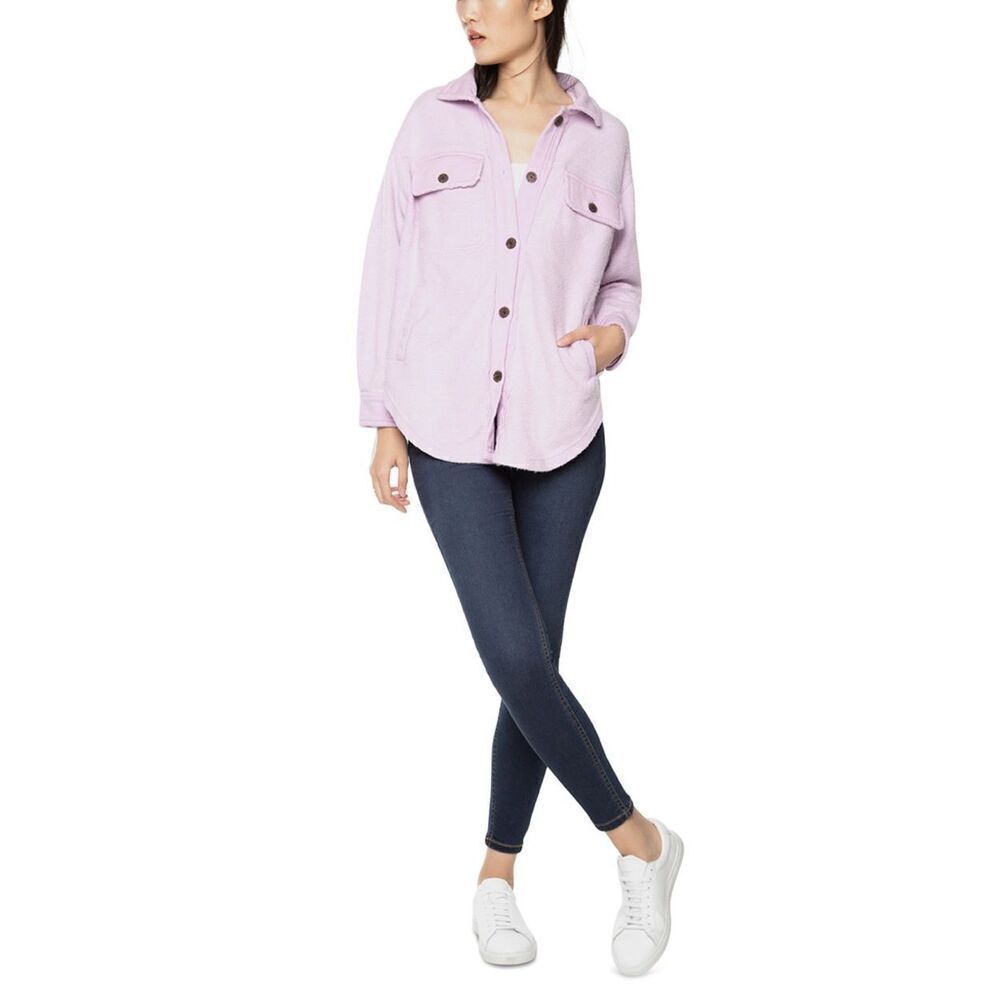 ✨BLACK TAPE Fuzzy Elbow Patch Shacket Shirt Sz Medium Jacket Soft Lilac✨